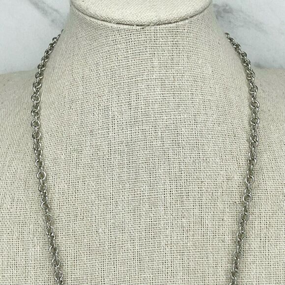 Silver Tone Rhinestone Bib Chain Link Necklace - Picture 3 of 4